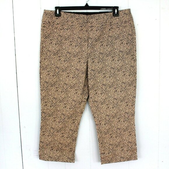 Womens NEW High Rise Smoothing Capri Size 16 Cheetah Leopard Print Tan Stretch - Picture 1 of 5